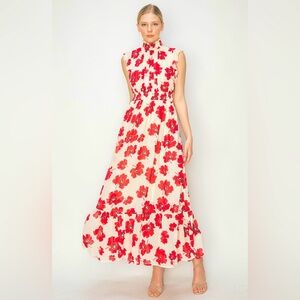 Melloday Smocked Mock Neck Tiered Maxi Dress Floral dress Summer Outfit Medium